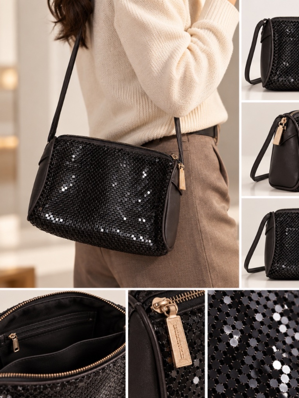 Whiting & Davis Black Metal Mesh Crossbody Evening Bag